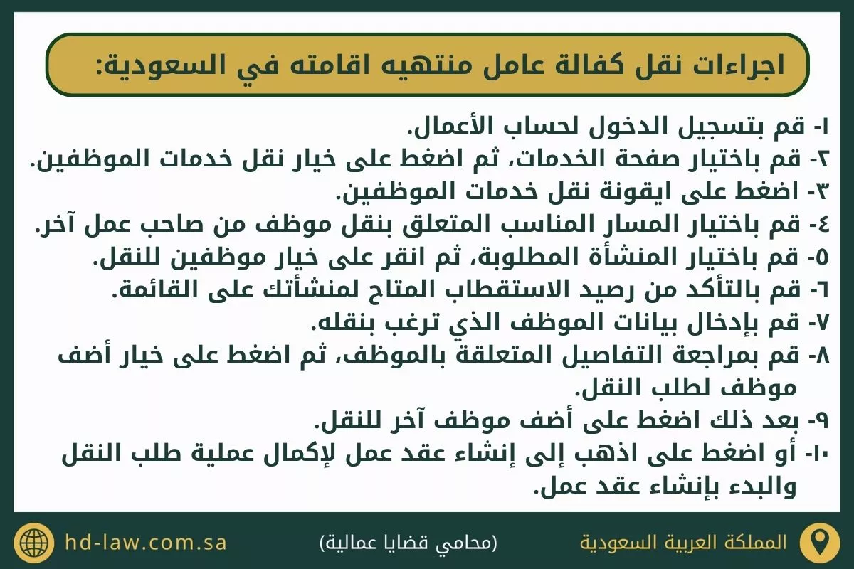 نقل الكفالة بعد انتهاء الاقامة في السعودية