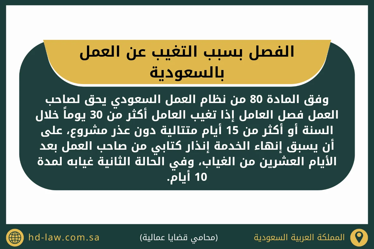 الفصل بسبب التغيب عن العمل بالسعودية