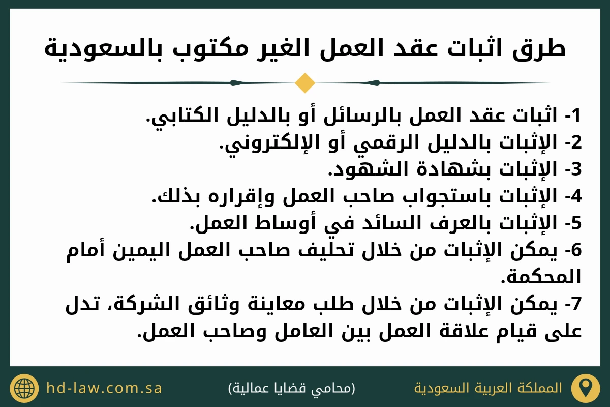 طرق إثبات عقد العمل الغير مكتوب بالسعودية