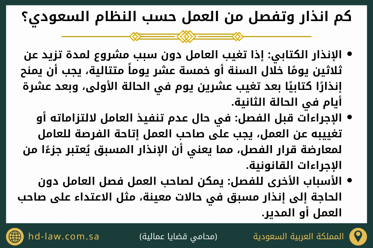 كم انذار وتفصل من العمل حسب النظام السعودي (1)