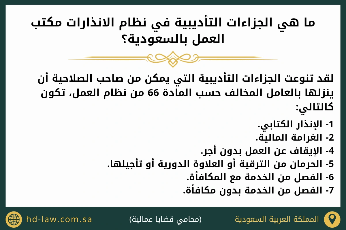 ما هي الجزاءات التأديبية في نظام الانذارات مكتب العمل بالسعودية