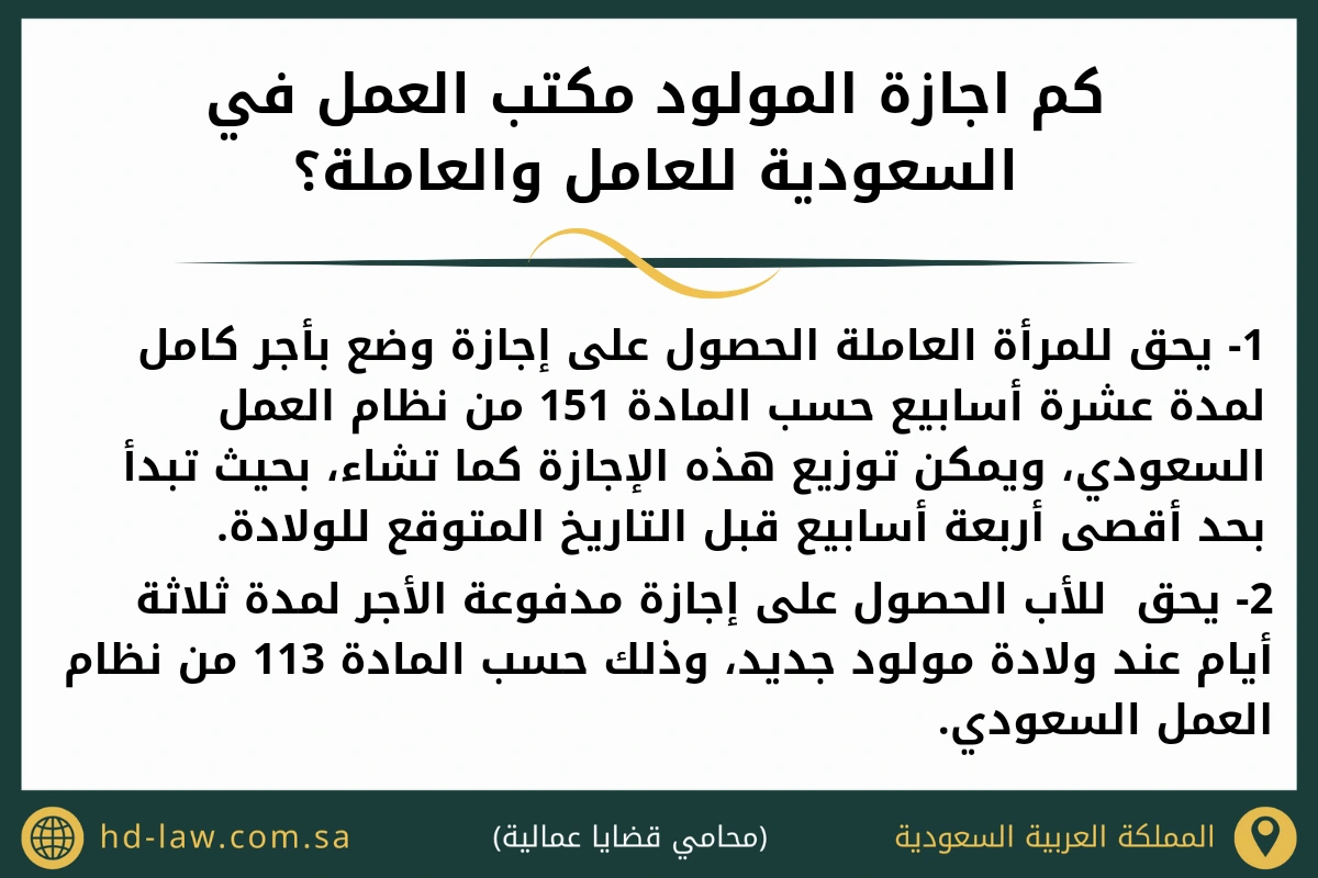 كم اجازة المولود مكتب العمل في السعودية للعامل والعاملة