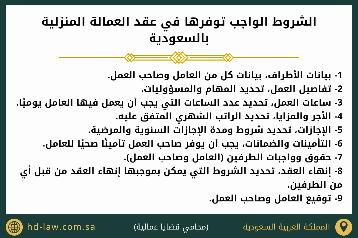 الشروط الواجب توافرها في عقد العمالة المنزلية بالسعودية